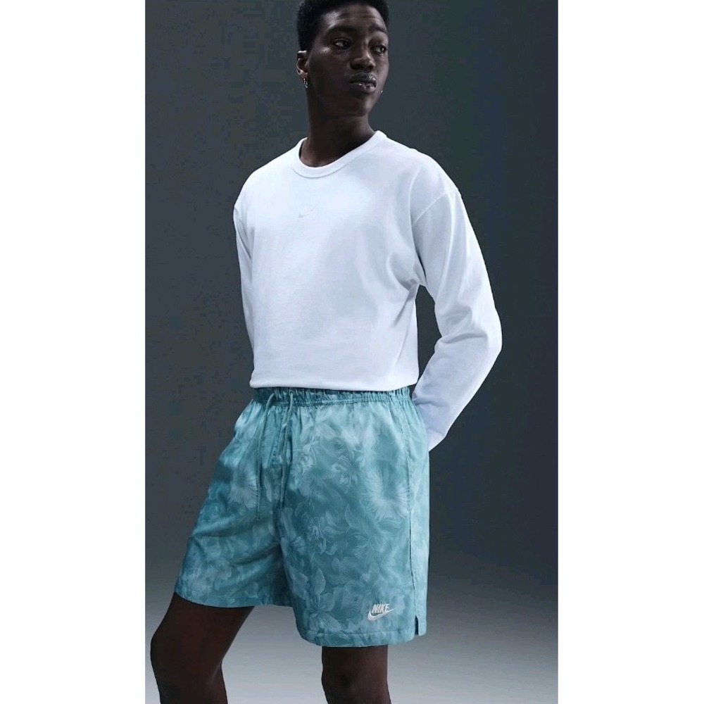 Nike Club Men Woven Mesh Shorts Denim Turquoise Floral Blue Medium